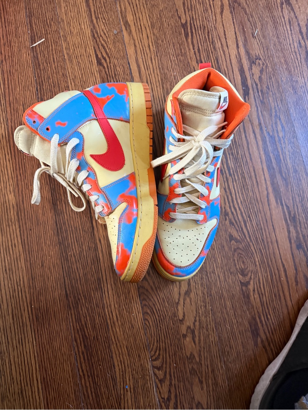 Nike High-Top Athletic Sneakers in Cream, Blue & Orange